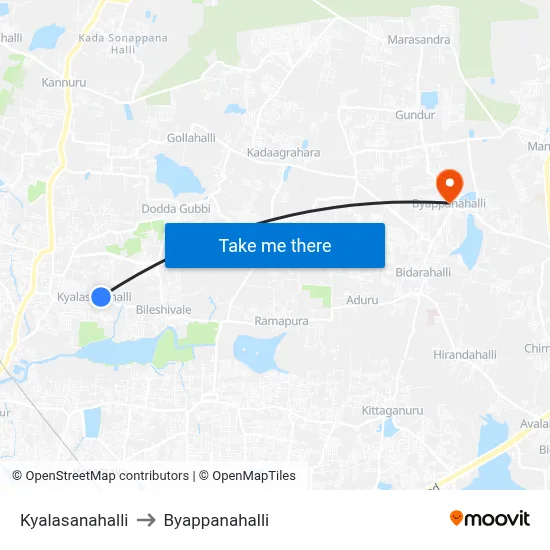Kyalasanahalli to Byappanahalli map