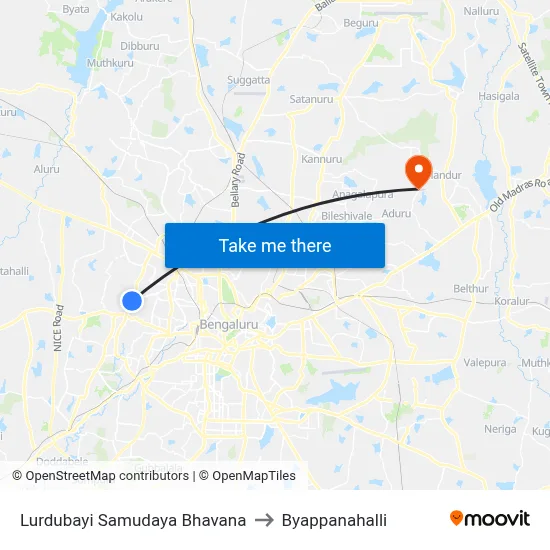 Lurdubayi Samudaya Bhavana to Byappanahalli map