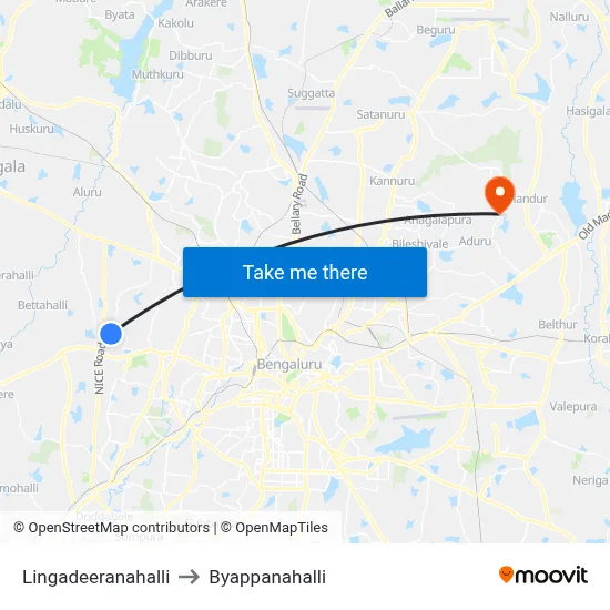 Lingadeeranahalli to Byappanahalli map