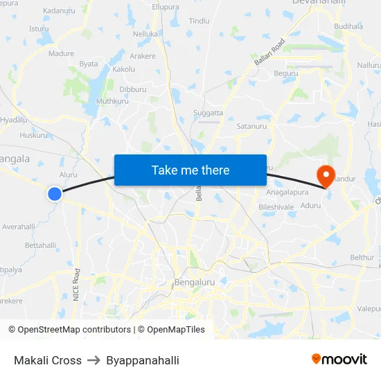 Makali Cross to Byappanahalli map
