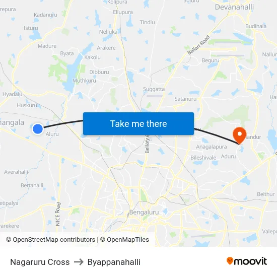 Nagaruru Cross to Byappanahalli map