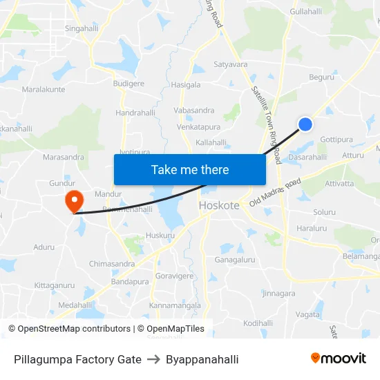 Pillagumpa Factory Gate to Byappanahalli map