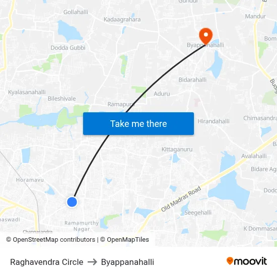 Raghavendra Circle to Byappanahalli map