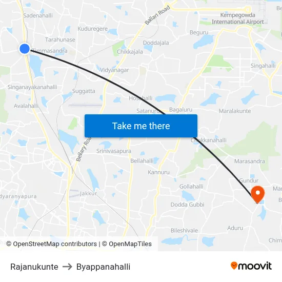 Rajanukunte to Byappanahalli map