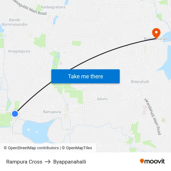 Rampura Cross to Byappanahalli map