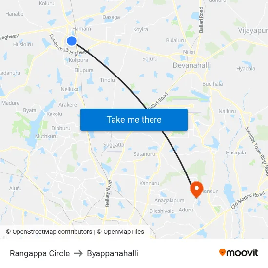 Rangappa Circle to Byappanahalli map