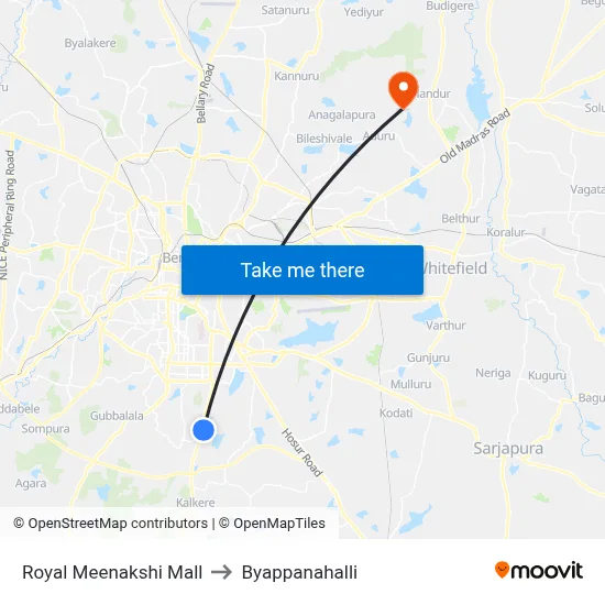 Royal Meenakshi Mall to Byappanahalli map