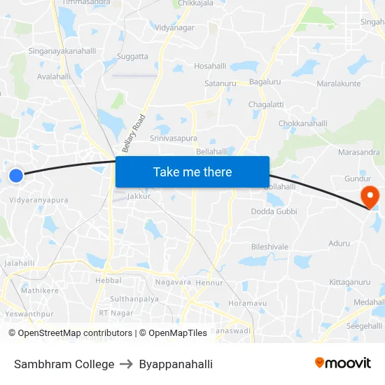 Sambhram College to Byappanahalli map