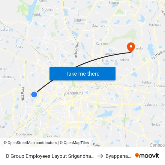 D Group Employees Layout Srigandhada Kaval to Byappanahalli map