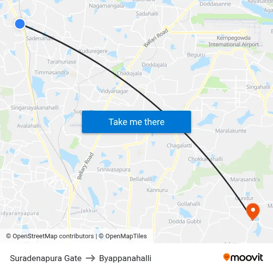 Suradenapura Gate to Byappanahalli map