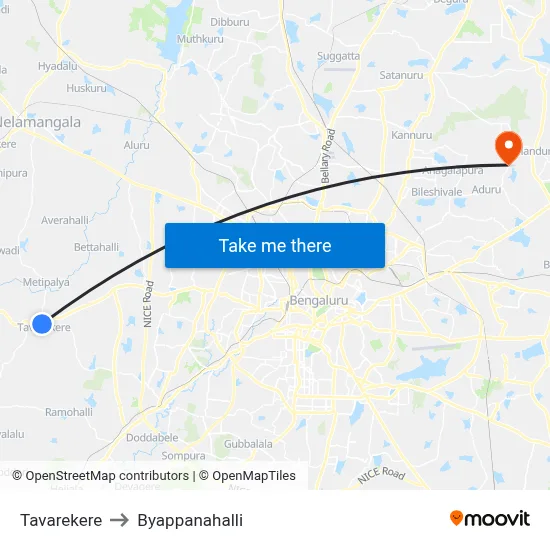 Tavarekere to Byappanahalli map
