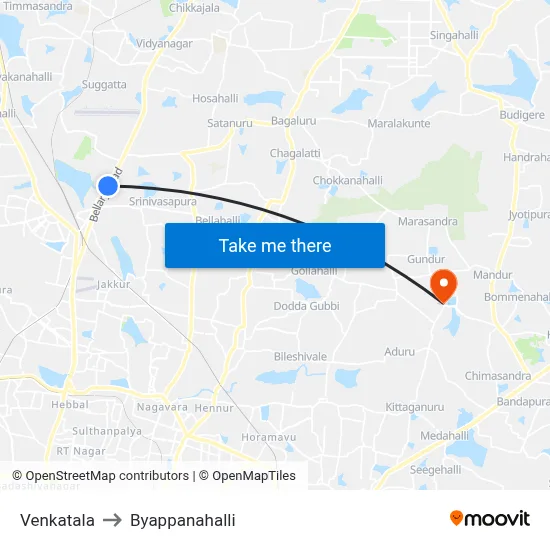 Venkatala to Byappanahalli map
