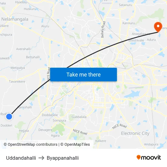 Uddandahalli to Byappanahalli map