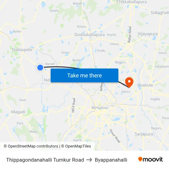 Thippagondanahalli Tumkur Road to Byappanahalli map