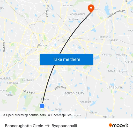 Bannerughatta Circle to Byappanahalli map