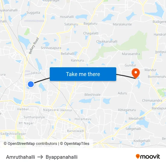 Amruthahalli to Byappanahalli map
