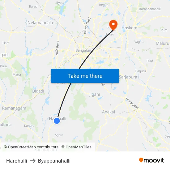 Harohalli to Byappanahalli map