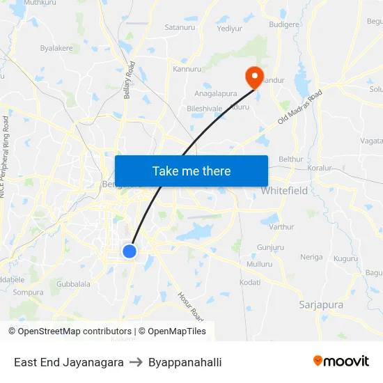 East End Jayanagara to Byappanahalli map