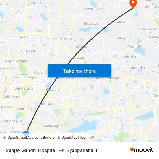Sanjay Gandhi Hospital to Byappanahalli map