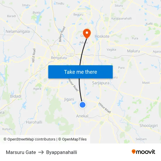Marsuru Gate to Byappanahalli map
