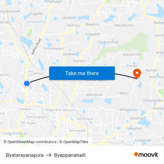Byatarayanapura to Byappanahalli map