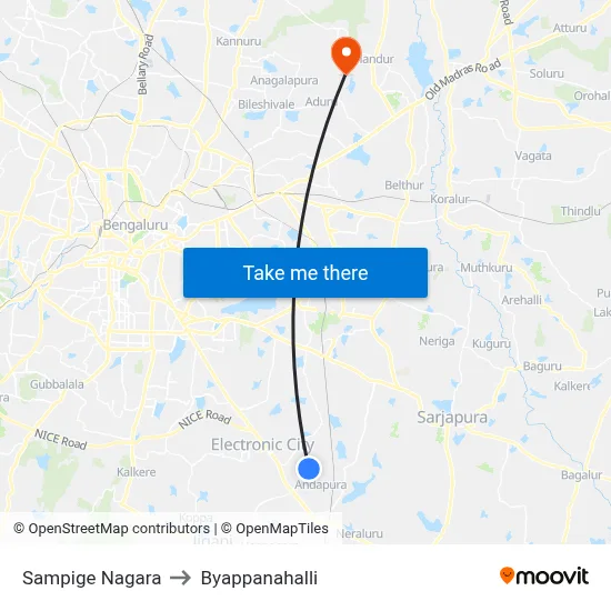 Sampige Nagara to Byappanahalli map