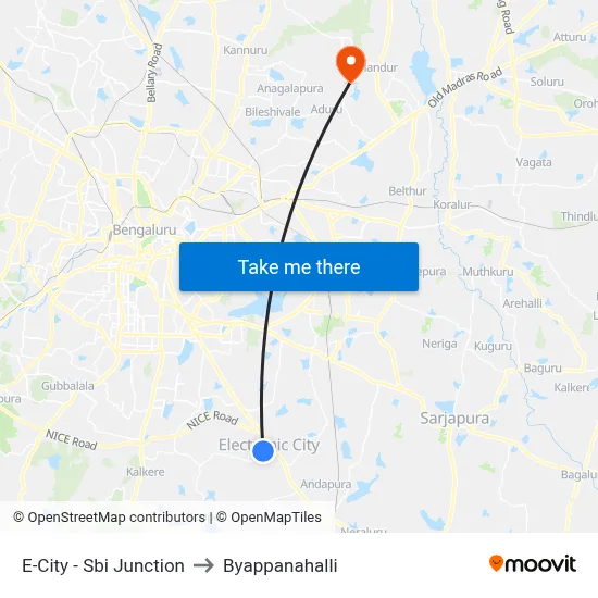 E-City - Sbi Junction to Byappanahalli map