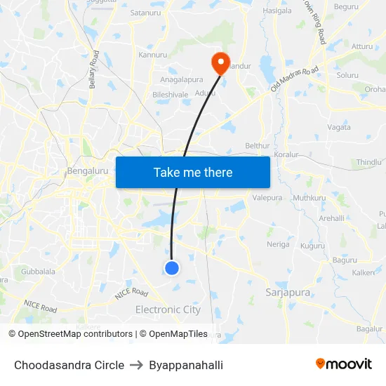 Choodasandra Circle to Byappanahalli map