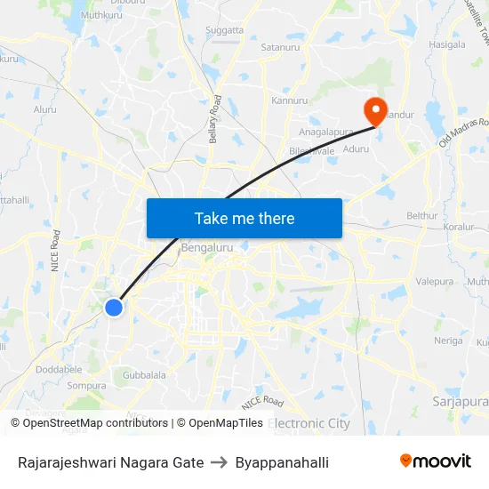 Rajarajeshwari Nagara Gate to Byappanahalli map