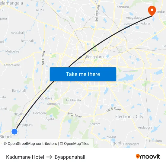 Kadumane Hotel to Byappanahalli map