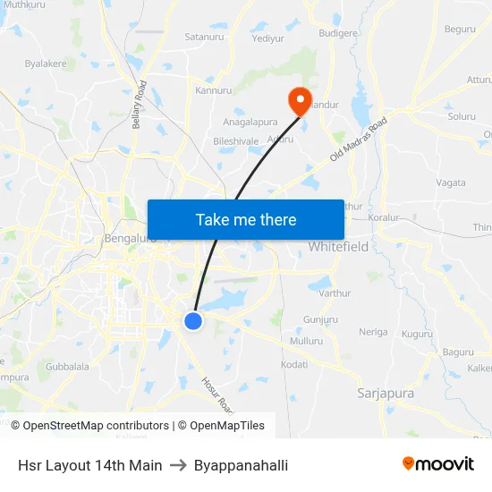 Hsr Layout 14th Main to Byappanahalli map