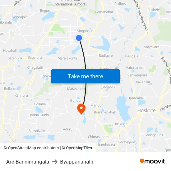 Are Bannimangala to Byappanahalli map