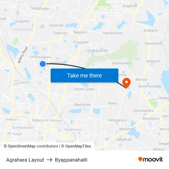 Agrahara Layout to Byappanahalli map