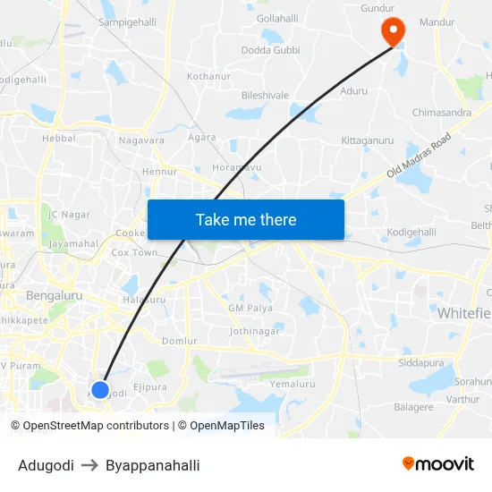 Adugodi to Byappanahalli map