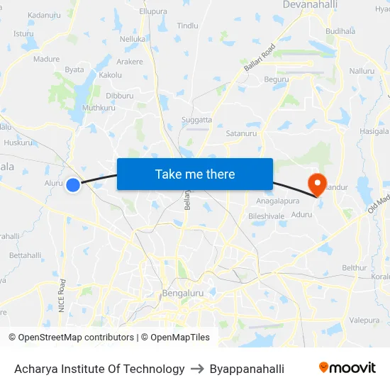 Acharya Institute Of Technology to Byappanahalli map