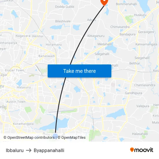 Ibbaluru to Byappanahalli map