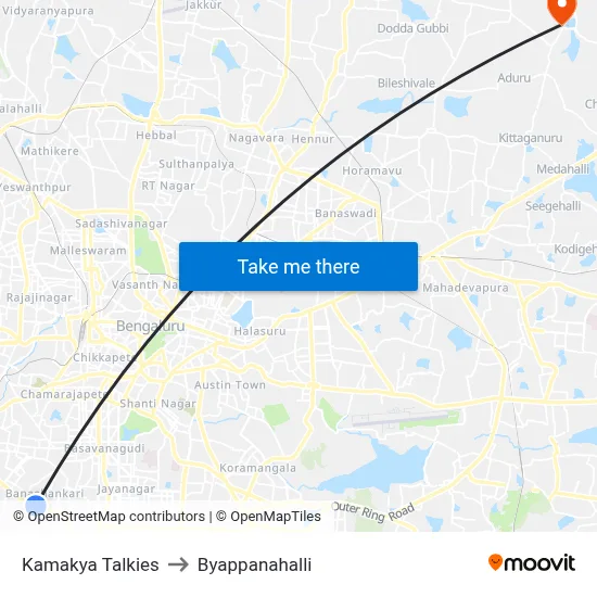 Kamakya Talkies to Byappanahalli map