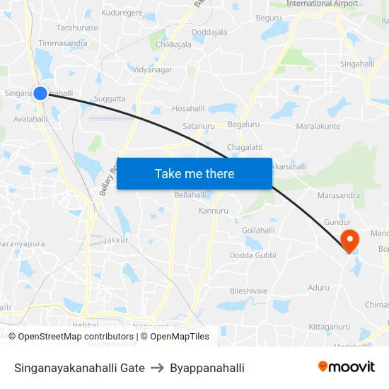 Singanayakanahalli Gate to Byappanahalli map
