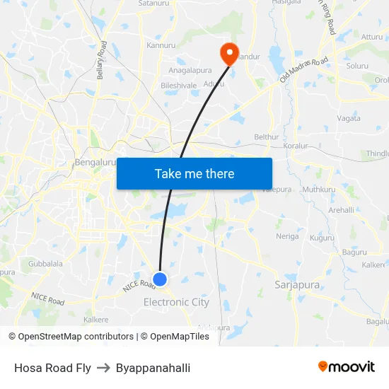 Hosa Road Fly to Byappanahalli map