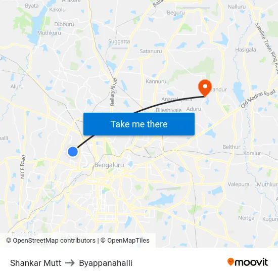Shankar Mutt to Byappanahalli map