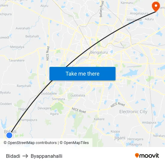 Bidadi to Byappanahalli map