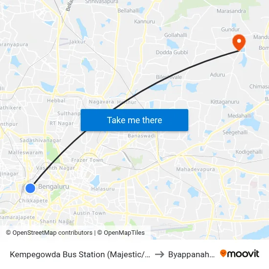 Kempegowda Bus Station (Majestic/Kbs) to Byappanahalli map