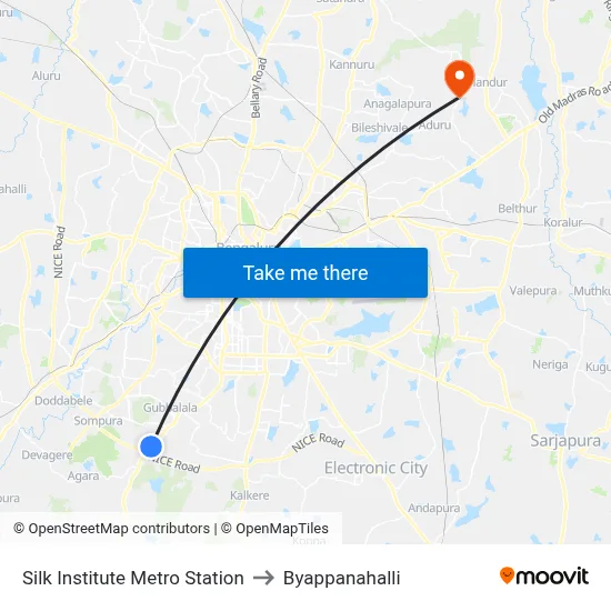 Silk Institute Metro Station to Byappanahalli map