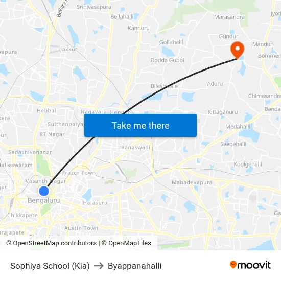 Sophiya School (Kia) to Byappanahalli map