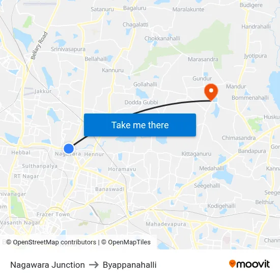 Nagawara Junction to Byappanahalli map
