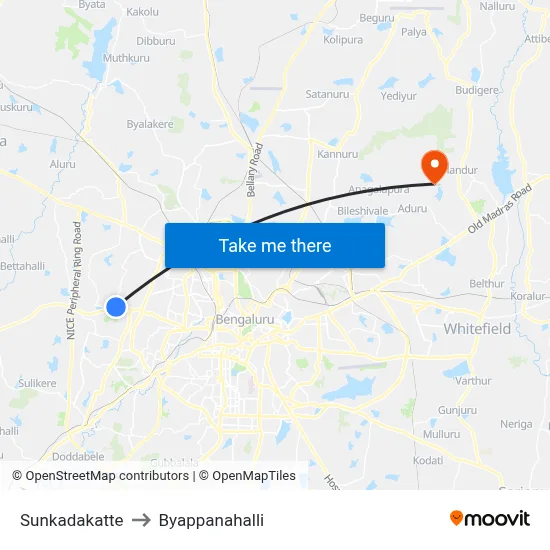 Sunkadakatte to Byappanahalli map