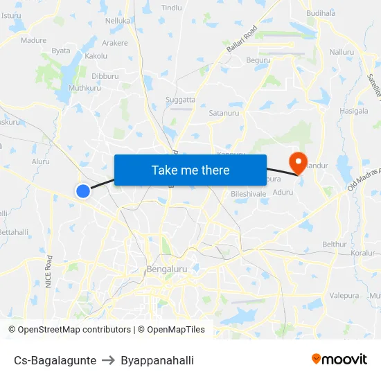 Cs-Bagalagunte to Byappanahalli map