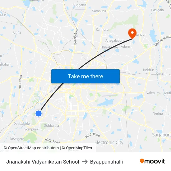 Jnanakshi Vidyaniketan School to Byappanahalli map