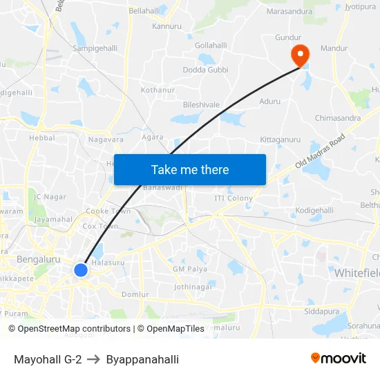 Mayohall G-2 to Byappanahalli map