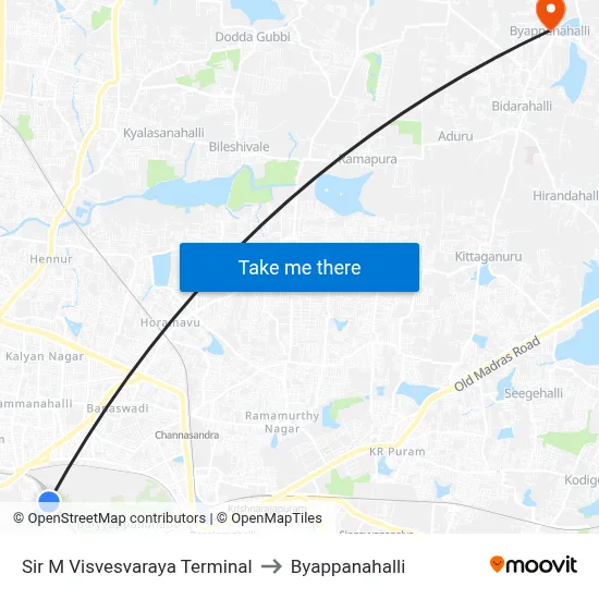 Sir M Visvesvaraya Terminal to Byappanahalli map